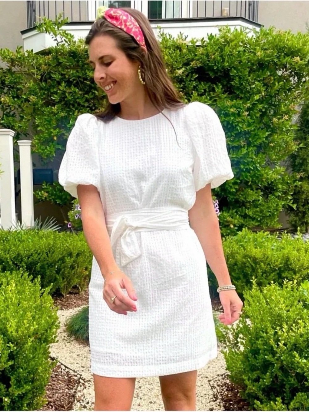 English Factory Little White Dress L‎ Puff-Sleeve Tie-Waist Garden Bridal